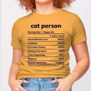 Cat Lady Small Yellow Cat Shirt “Cat Person” NEVER WORN